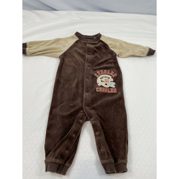 Carter's 1-Piece Brown Romper 9Mo Football Cuddler, soft Super Fun - Picture 1 of 5